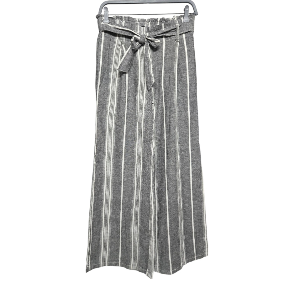 Rewash Striped Linen Blend Wide Leg Elastic Waist Pants Sz Small Black & White